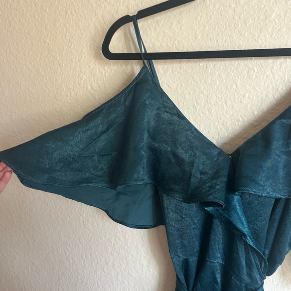 Lulu's Emerald Green Ruffle Cold-Shoulder Maxi Dress - Picture 6 of 15